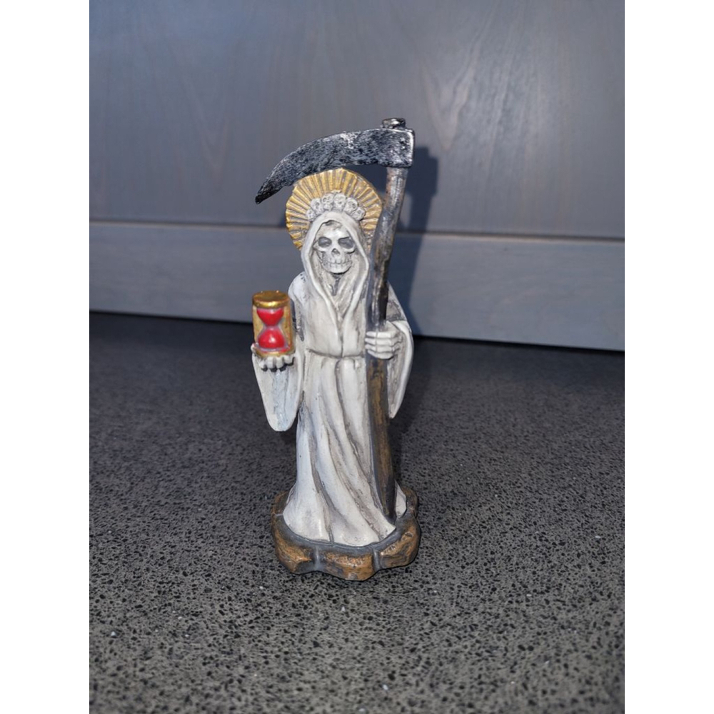 World of Wonders Grim Reaper White Robe Hourglass Gothic Statue 6.5"